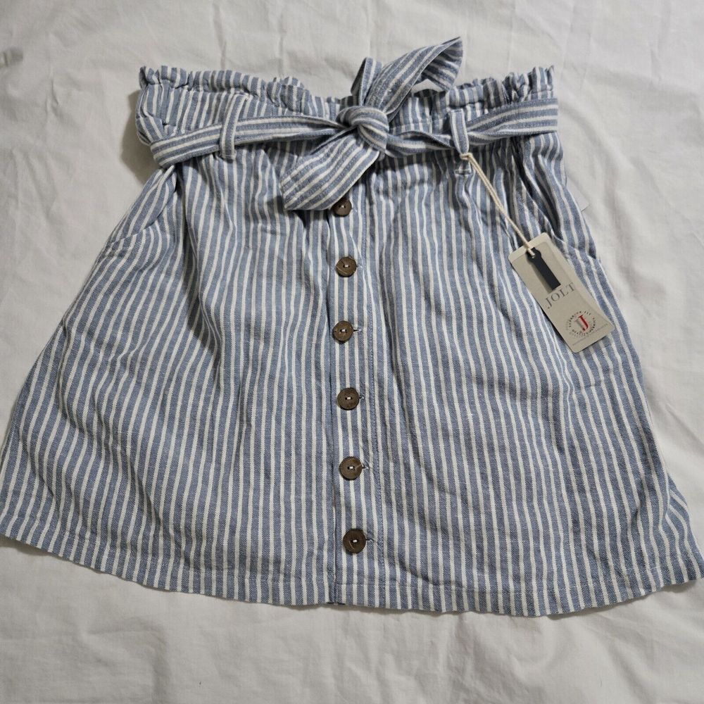 JOLT Junior Large mini skirt blue white stripe linen blend NWT